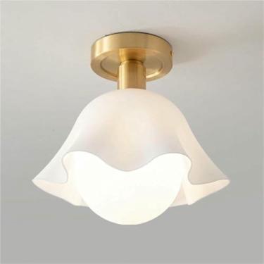 Imagem de WLHAZMWY Luminária pendente de latão moderno de meados do século, lâmpada pendurada em acrílico branco, luminária decorativa criativa E27 (28 cm)