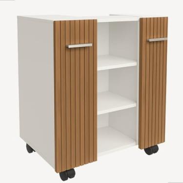 Imagem de Gabinete Armário para Banheiro Premium Organizador Retrô com 2 Portas (Branco/Ripado)