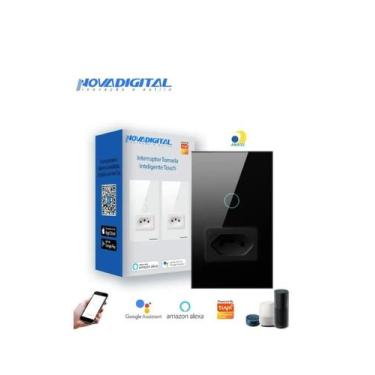 Imagem de Interruptor com Tomada Preto 1 tecla Novadigital Wi-Fi - Nova Digital
