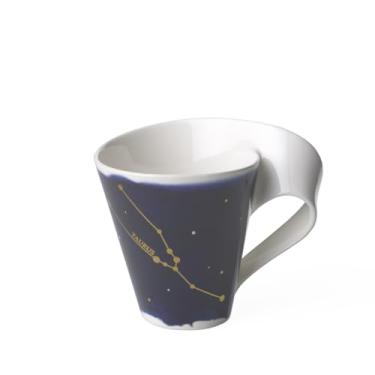 Imagem de Villeroy & Boch NewWave Stars, caneca elegante com motivo em forma de touro, porcelana premium, lavável na lava-louças, branca/azul, 300 ml