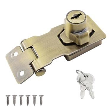 Imagem de Wopanxye Fecho de trava de porta com chave de botão giratório, trava e grampo de ferrolho de segurança, fivela de fecho de parafuso de trava de aço inoxidável, para portão, porta de garagem, galpão de