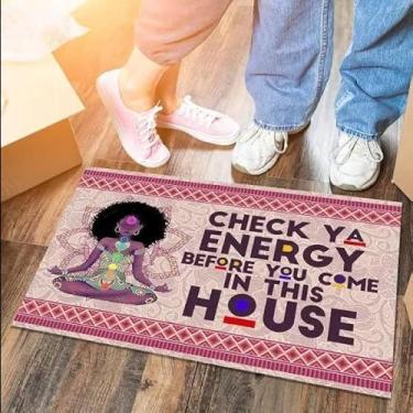 Imagem de TUNIU Capacho Yoga Black Girl Check Ya Energy, Namaste, 40 x 61 cm, preto