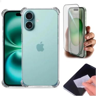 Imagem de [GL CASES] KIT Capa Capinha Case Apple iPhone 16 Slim Clear Anti Impacto Reforçada Silicone Transparente Flexível Anti Choque + Pelicula iPhone 16 De Vidro 3D Cobertura Total