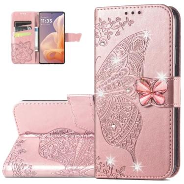 Imagem de Monwutong Capa carteira para Motorola G85, estampa de borboleta 3D, à prova de choque, capa flip de couro PU, fecho magnético e compartimentos para cartões de dinheiro para Moto G85, HZD ouro rosa