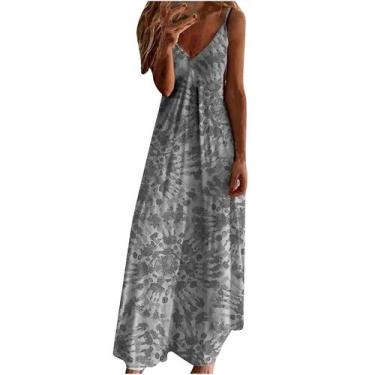 Imagem de Moda feminina verão com decote em V casual impressão solta sem mangas 