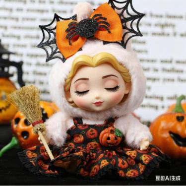Imagem de Conjunto de 3 peças Doll Clothes Labubu Halloween de 17 cm com saia de