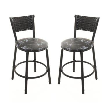 Imagem de KIT 2 Banqueta Baixa Encapada Junco PRETO Area Gourmet - ESPAÇO JUNCO,