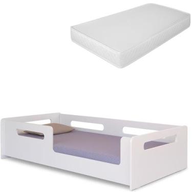 Imagem de Cama Solteiro Montessori Infantil Branca com Proteção Segura E Colchão