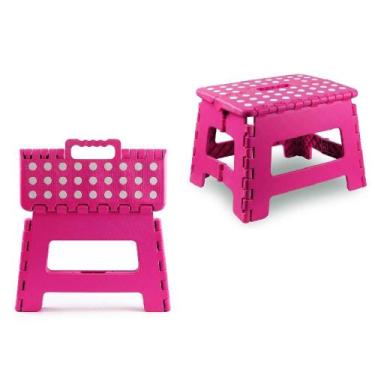 Imagem de Banqueta rosa dobravel multiuso para adulto e infantil portatil com de