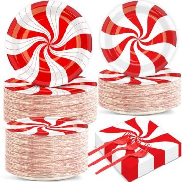 Imagem de Conjunto de guardanapos Qyeahkj Christmas Candy Cane Party Plates, 200