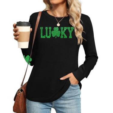 Imagem de Camisa feminina Ithalt St Patricks Day Lucky Irish Shamrock Green