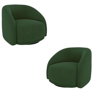 Imagem de Kit 2 Poltronas Decorativas Jenny Base Giratória em Metal Preto Veludo Verde G45 - Gran Belo