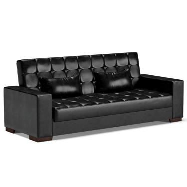 Imagem de Sofá Cama Decorativo 210cm Beesley Pu Preto Brilho - Gran Belo