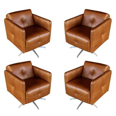 Imagem de Kit 4 Poltronas Giratória para Sala de Estar Astana Couro Marrom - Gran Belo