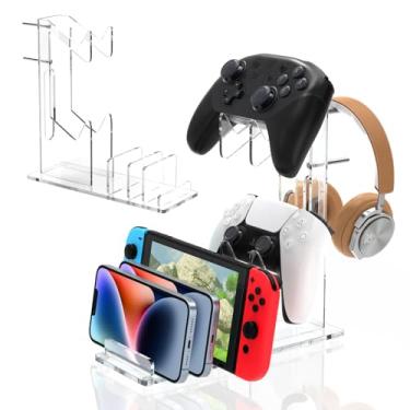 Imagem de RICIPUSO Kzlaonef Acrylic Game Console Shelf for PS5/Xbox/Switch | Desk Organizer with Headset & Controller Holder | Modern Gaming Accessory Storage