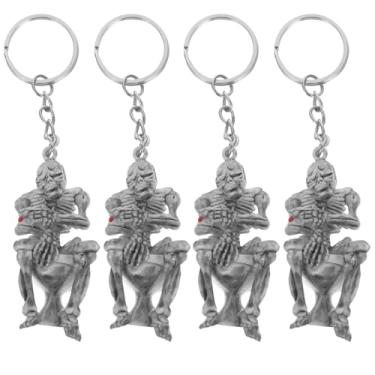 Imagem de NUOBESTY Caveira de esqueleto sentada no vaso sanitário chaveiro bolsa pingente chave de carro decoração natal halloween festa acessórios de presente - 4 peças