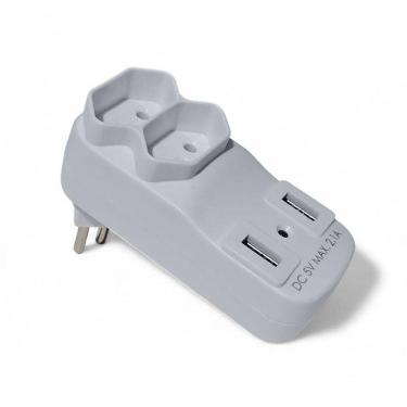 Imagem de Adaptador De Tomada Plug 2 Saidas 2 Usbs Benjamin 10a Branca Bivolt