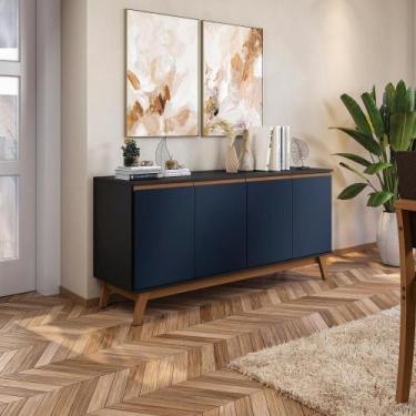 Imagem de Aparador Kappesberg 4 Portas Preto Fosco/azul Profundo 156cm