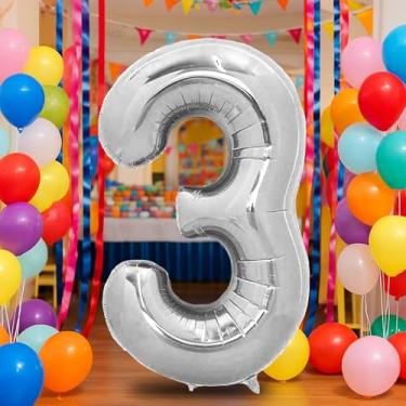 Imagem de Balão de prata número 3 de 81 cm para decoração de 3º aniversário, balões autoinfláveis com número de folha de creme de 0 a 9, balão de hélio de areia branca para meninos, meninas, mulheres, homens