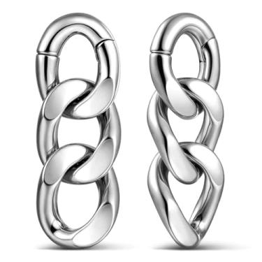 Imagem de Casvort 2 peças hipoalergênicas prata chique corrente geométrica peso de orelha 316 ganchos de orelha de aço inoxidável calibre 6 g alargadores alargadores de orelha esticadores moda piercing corpo