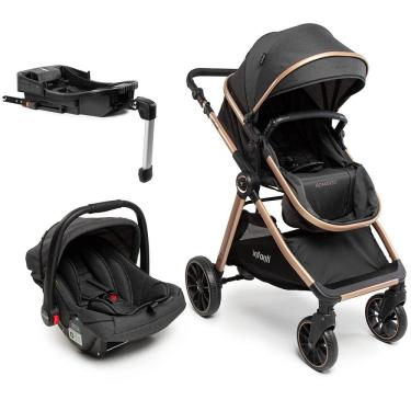 Imagem de Carrinho com Bebê Conforto e Base Isofix Travel System Trio Romanzo Preto Bronze - Infanti