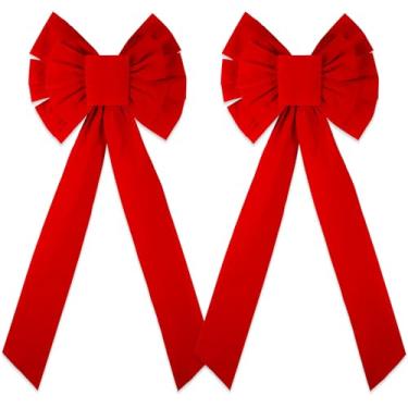 Imagem de 2 peças grandes laços de veludo de Natal 89 x 45,7 cm, decoração de árvore de Natal, grande laço de veludo, grinalda de Natal, enfeites de férias para casa, interior, exterior, porta, cerca, escadas