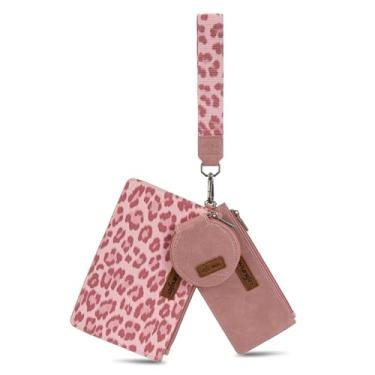 Imagem de Montana West Porta-chaves X Wrangler para mulheres, bolsa dupla, bolsa de pulso com zíper, bolsa para moedas, grande capacidade e fácil de carregar, Rosa escuro