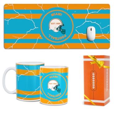 Imagem de Caneca de café para fãs de futebol e mousepad Miami temático para jogos mousepad 80 x 30 cm time golfinhos grande mesa teclado base de borracha antiderrapante, tapete de mouse GG para casa e