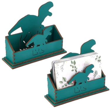 Imagem de CRASPIRE 2 conjuntos de porta-cartões de visita de madeira de dinossauro, 11,5 x 3,5 x 9 cm, vazado, decorativo, verde, fofo, aberto, organizador de cartões postais, suportes de exibição para mesa