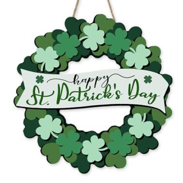 Imagem de Bolisom Guirlanda de feliz dia de São Patrício, placa para porta da frente, trevo da sorte, cabide de madeira, para uso externo, varanda, decoração de casa, grinalda de madeira irlandesa, decoração
