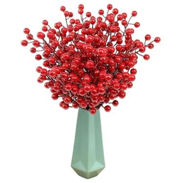 Imagem de mogenda 20 peças de hastes artificiais de frutas vermelhas, galhos de azevinho para decoração de árvore de Natal, artesanato faça você mesmo, decoração de casa para férias