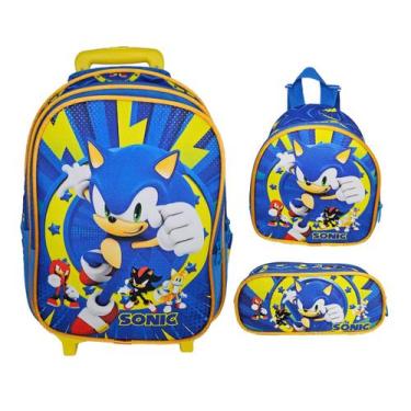 Imagem de Kit Mochila Escolar Com Rodinha Estojo Lancheira Sonic - Genérica