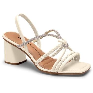 Imagem de Sandália Dakota Y9761 Salto Bloco Médio Conforto Brilho Leve, Creme, 3