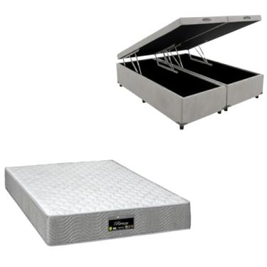 Imagem de Cama Box Baú Bipartida Blindada com Colchão RivIera Molas Ensacadas 25cm (CORINO CINZA, Queen)