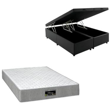 Imagem de Cama Box Baú Bipartida Blindada com Colchão RivIera Molas Ensacadas 25cm (CORINO PRETO, Queen)