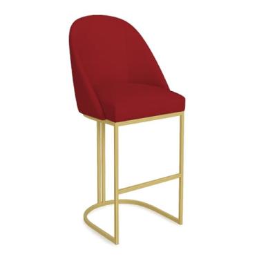 Imagem de Banqueta Alta Bela Suede Base Metálica Industrial Dourado - Pallazio