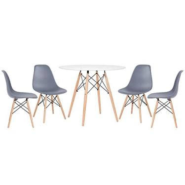 Imagem de Loft7, Kit - Mesa Eames 90 cm branco + 4 cadeiras Eames Eiffel Dsw cinza escuro