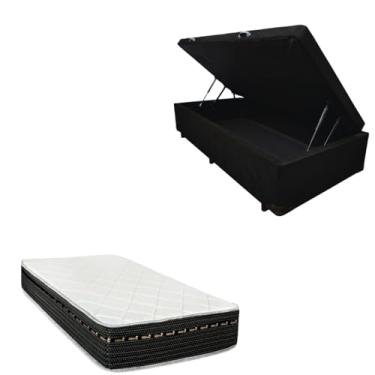 Imagem de Cama Box Baú Blindada com Colchão Eagle Molas Bonnel 22cm (SUEDE PRETO, Solteiro)