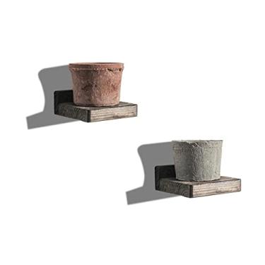 Imagem de Freezing point Conjunto de 2 mini prateleiras de parede de madeira natural de 10 cm para decoração de parede de plantas, colecionáveis, montadas na cozinha, banheiro, quarto, canto decorativo, armazenamento pequeno marrom