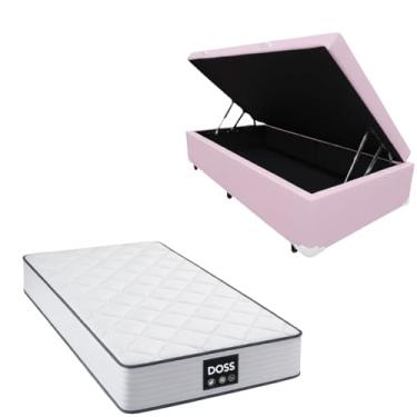 Imagem de Cama Box Baú Blindada com Colchão Doss Molas Ensacadas 30cm (CORINO ROSA, Solteiro)