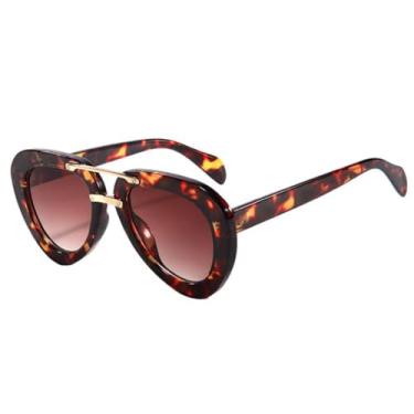 Imagem de HCPIHF Óculos de sol masculinos Double Bridges, óculos de sol da moda com gradiente UV400 feminino (marrom leopardo)