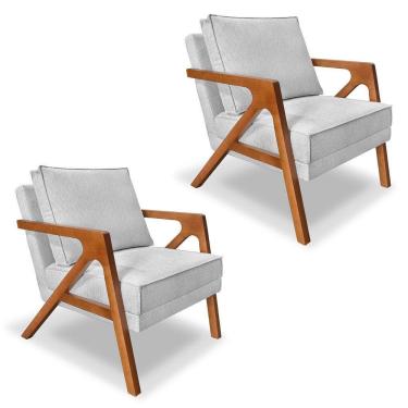 Imagem de Kit 2 Poltronas Decorativa Luiza Linho Bouclê Base Em Madeira Castanho - Pallazio Cinza