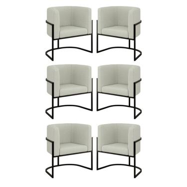 Imagem de Kit 06 Poltronas Lua Sala Decorativa Base Ferro Black Bouclê Bege