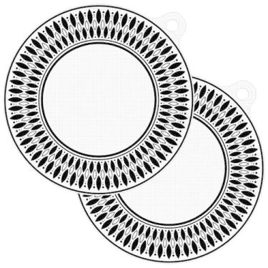Imagem de Tapete de silicone de 24 cm de diâmetro para fogão de indução - conjunto de 2, design geométrico vintage de silicone, protege contra danos e derramamentos, fácil de limpar, orifício conveniente para