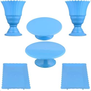Imagem de Kit Festa Peças - Conjunto de Vaso, Boleira e Bandeja para Decoração de Festa e Mesa de Doces para Aniversário, Casamento e Chá de Bebê(AZUL BEBÊ)
