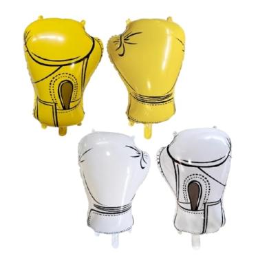 Imagem de 4PCS Boxing Gloves Foil Balloons - 2 White & 2 Yellow, Fight Night Party Decorations, Wrestling Birthday Supplies, Punching Balloons for Kids Adults Sports Theme Party
