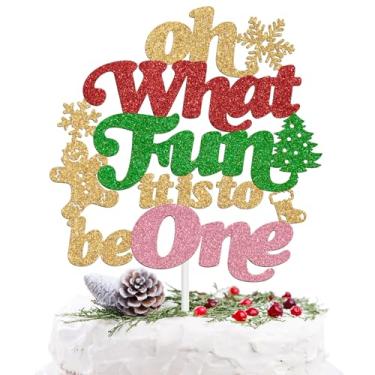 Imagem de Oh What Fun It's to be One Cake Topper, Our Little Snowflake is One, Winter Xmas Christmas Theme Baby First Birthday 1st Bday Party Decorations Supplies for Boy Girl