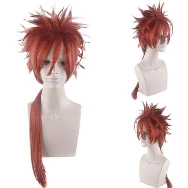 Imagem de Peruca de cosplay vermelha espetada com rabo de cavalo comprido de 75 