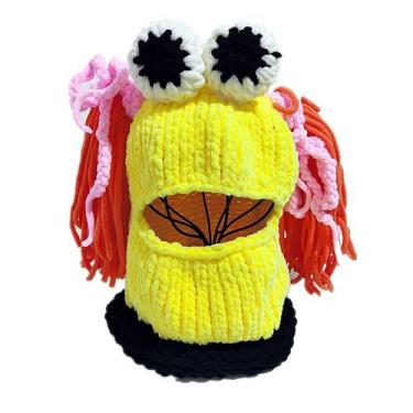 Imagem de Chapéu de sapo de crochê feito à mão com tranças, chifres de diabo, po