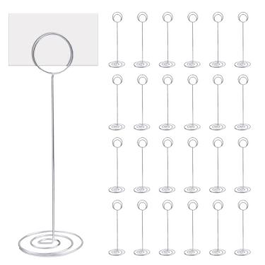 Imagem de Sysarua Pacote com 24 suportes de número de mesa de 21 cm, porta-cartões, arame para fotos, clipes de menu, imagens, nomes, cartões de notas, suporte para centro de mesa de aniversário de casamento